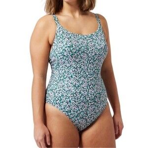 NWT Athleta Hermosa One Piece Swimsuit Lavender Green Floral Size Large UPF 50+